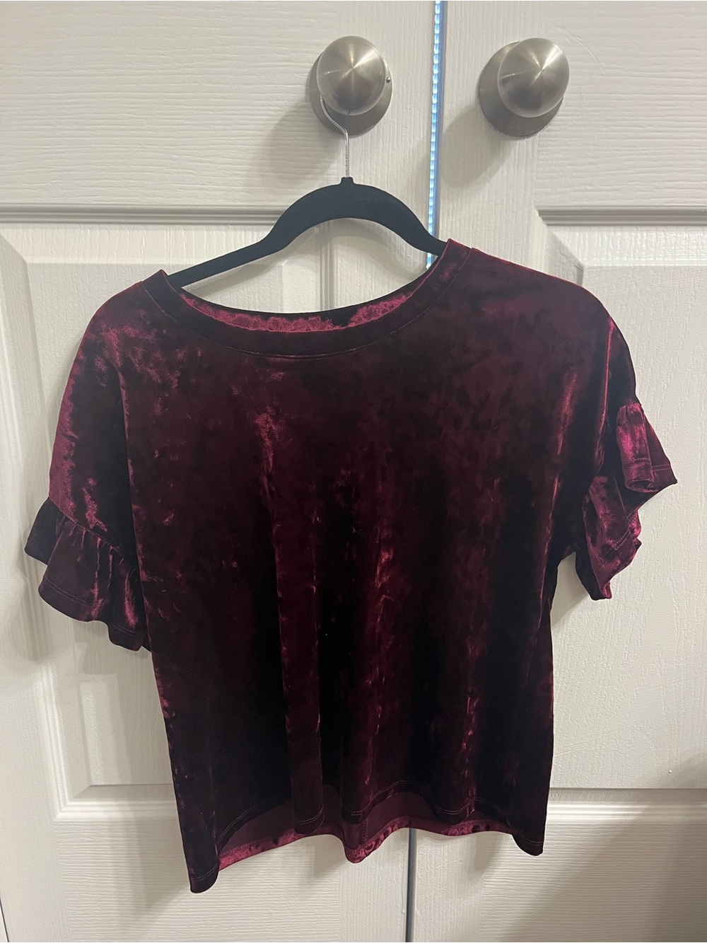 Altar'd State Velvet Ruffle Short Sleeve Top - Wine
